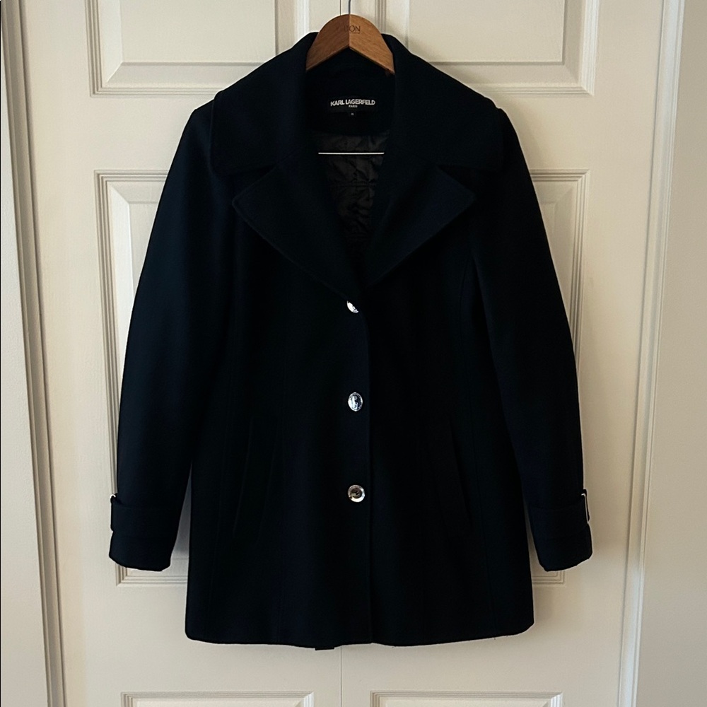 Karl Lagerfeld Black Wool Coat Size M